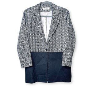 Nicole Bridger Ethically Made Tweed Wool Hemp Blend Color Block Blazer Coat Sz 4